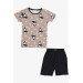 Boys Shorts Pajamas Set Cute Bunny Pattern Light Brown (4-8 Years)