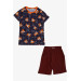 Boy's Pajama Set With Shorts, Cute Fox Pattern, Navy Blue (Ages 4-8)