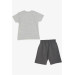 Boys Shorts Suit Car Printed Light Gray Melange (1-2 Years)