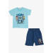 Boy Shorts Suit Car Printed Light Blue (1-2 Years)