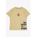 Boy's Shorts Suit Teddy Bear Printed Slogan Themed Yellow (Ages 5-10)