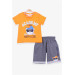 Boys Shorts Set Teddy Bear Printed Orange (1-2 Years)