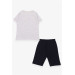 Boys Shorts Set Printed Gray Melange (6-12 Ages)