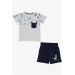 Boys Shorts Suit Pocket Cool Dinosaur Pattern Light Gray Melange (1.5-5 Years)