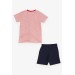 Boys' Red Striped Printed T-Shirt And Shorts Set (1.5-5 Years)