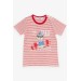 Boys' Red Striped Printed T-Shirt And Shorts Set (1.5-5 Years)