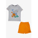 Boy's Shorts Set Friendship Themed Animal Printed Light Gray Melange (Age 1.5-5)