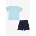 Boys Shorts Set Friendship Themed Animal Print Light Blue (1.5-5 Years)