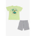 Boys Shorts Set Turtle Printed Slogan Theme Pistachio (3-8 Years)