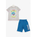 Boys Shorts Set Shark Printed Light Gray Melange (1.5-4 Years)