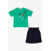 Boys Shorts Suit Crocodile Printed Pocket Lace Accessory Green (2-6 Years)