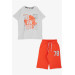 Boys Shorts Set Text Printed Lace Accessory Light Gray Melange (5-10 Years)