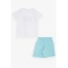 Boys Shorts Set Text Printed Pockets Lace Accessory White (8-14 Years)