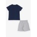 Boys Shorts Set Text Printed Pockets Lace Accessory Navy Blue (8-14 Years)