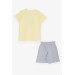 Boys Shorts Set Text Printed Pockets Lace Accessory Yellow (8-14 Years)