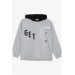 Boy's Sweatshirt Hooded Text Printed Gray Melange (Ages 8-14)