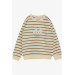 Boy's Sweatshirt Cream With Numbers And Text Embroidery (Ages 3-7)