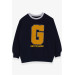 Boy's Sweatshirt Navy Blue With Elastic Embroidery (10 Age)