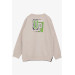 Boy's Sweatshirt Text Printed Beige (Ages 8-12)