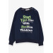 Boy's Sweatshirt With Text Printed Navy (2-5 Years)