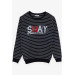 Boy's Sweatshirt With Text Printed Navy (5 Years)