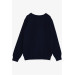 Boy's Sweatshirt Text Printed Navy Blue (Ages 8-14)