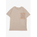 Boy's T-Shirt With Pocket Text Printed Beige (9-14 Years)