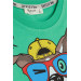 Boys T-Shirt Crazy Skateboarder Puppy Printed Green (5-10 Years)