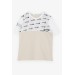 Boy's T-Shirt With Letter Printed Emblem Ecru (9-16 Years)