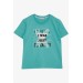 Boy's T-Shirt With Half Sleeves Printed In Light Green Color (8-14 Years)
