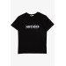 Boy's T-Shirt With Text Print Black (5-10 Years)