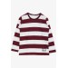 Boy's Long-Sleeved T-Shirt, Red And White Striped (8-12 Years)
