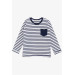 Boy's Long Sleeved T-Shirt Striped Pockets Navy Blue (6 Years)
