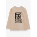 Boys Long Sleeve T-Shirt With Text Print Beige (6-12 Years)