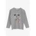 Boys Long Sleeve T-Shirt With Text Print Gray Melange (6-12 Years)