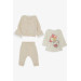 Baby Girl 3-Piece Set With Balloon Elephant Print, Snap On Collar And Laced Sleeves, Cream (0-9 Months)