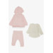 Baby Girl 3-Piece Set Sleepy Bear Embroidered Guipure Detailed Pink (0-9 Months)