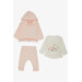Baby Girl 3-Piece Set Sleepy Bear Embroidered Guipure Detailed Salmon (0-9 Months)