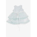 فستان بناتي لحديثات الولادة مزين بورد اكسسوارات وبالدانتيل وبالتول لون أزرق فاتح (من 6 أشهر إلى سنتين)