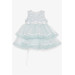 فستان بناتي لحديثات الولادة مزين بورد اكسسوارات وبالدانتيل وبالتول لون أزرق فاتح (من 6 أشهر إلى سنتين)