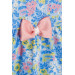 فستان بناتي لحديثات الولادة مزين بفيونكة وزهور بسحاب لون أزرق (9 اشهر -3 سنوات)