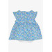 Baby Girl Dress Zipped Floral Patterned Bow Blue (9 Months-3 Years)