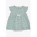 Baby Girl Dress Zipped Floral Patterned Bow Mint Green (9 Months-3 Years)