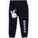 Baby Girl Sweatpants Printed Navy Blue (9 Months-1 Years)