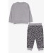 Baby Girl Tracksuit Set Leopard Gray Melange (9 Months-3 Years)