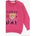 Newborn Girls' Happy Teddy Sports Pajama Set Fuchsia (4 Months To 1.5Years)