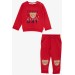 Baby Girl Tracksuit Set Happy Teddy Bear Printed Pomegranate (4 Months-1.5 Years)