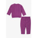 Baby Girl Tracksuit Set Polka Dot Silvery Printed Purple (6 Months-2 Years)