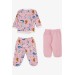 Newborn Baby Girl Set 3 Pieces Pink Patterned (0-3 Months-4 Months)