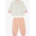 Baby Girl Velvet Pajamas Set Beech Embroidery Ecru (0-3 Months-9 Months)